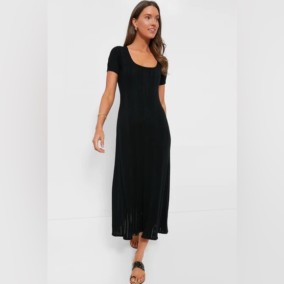 NWT Tuckernuck Black Pointelle Ryder Midi Dress - Picture 2 of 5